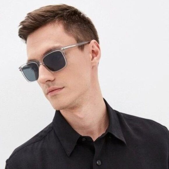 Prada Men Sunglasses Grey Crystal Blue Rectangle PR18WS U430A9 BRAND NEW - Picture 2 of 11